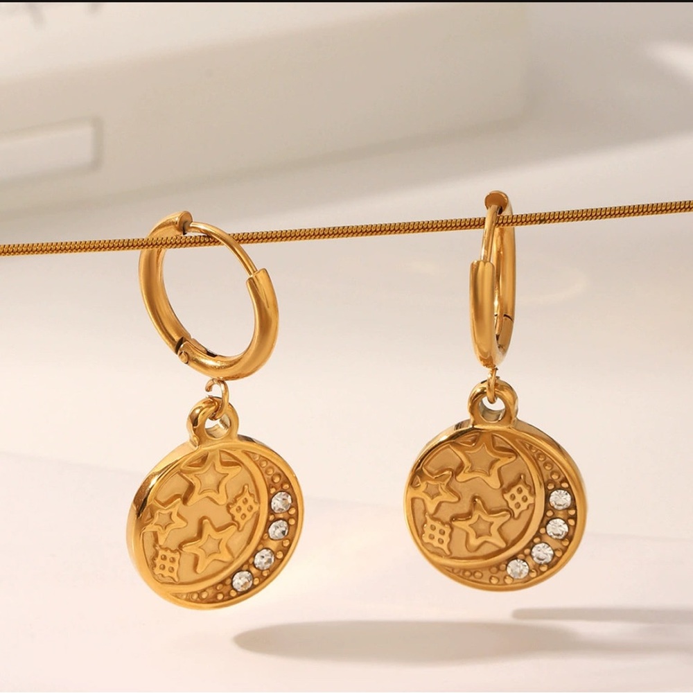 Gold Star & Moon earrings, stainless steel and titanium steel earrings